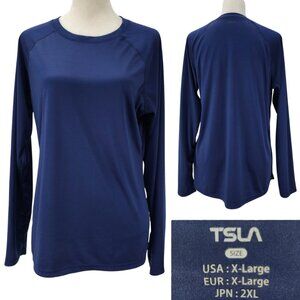 TSLA Womens XL Long Sleeve Lightweight Swim Shirt UPF 50 Navy Blue Active Top